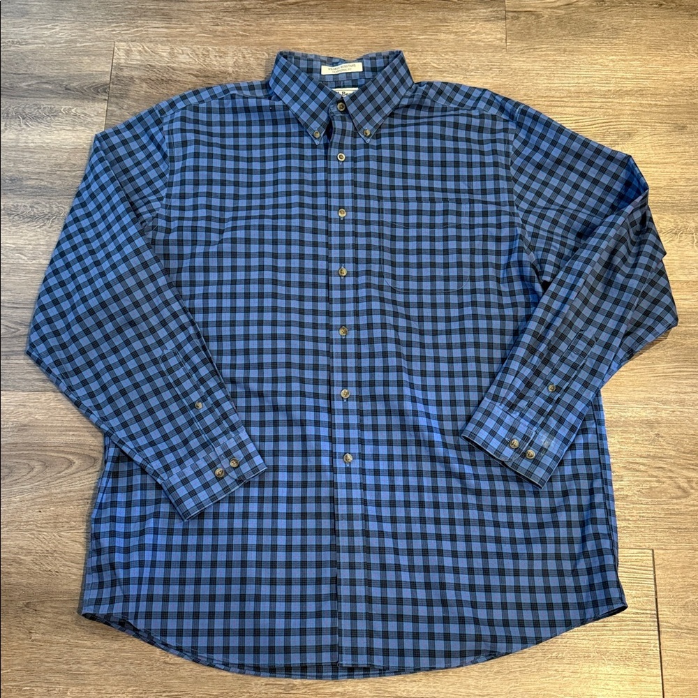 L L Bean Traditional Fit Long Sleeve Button Down Shirt Mens Sz XL Blue Gingham